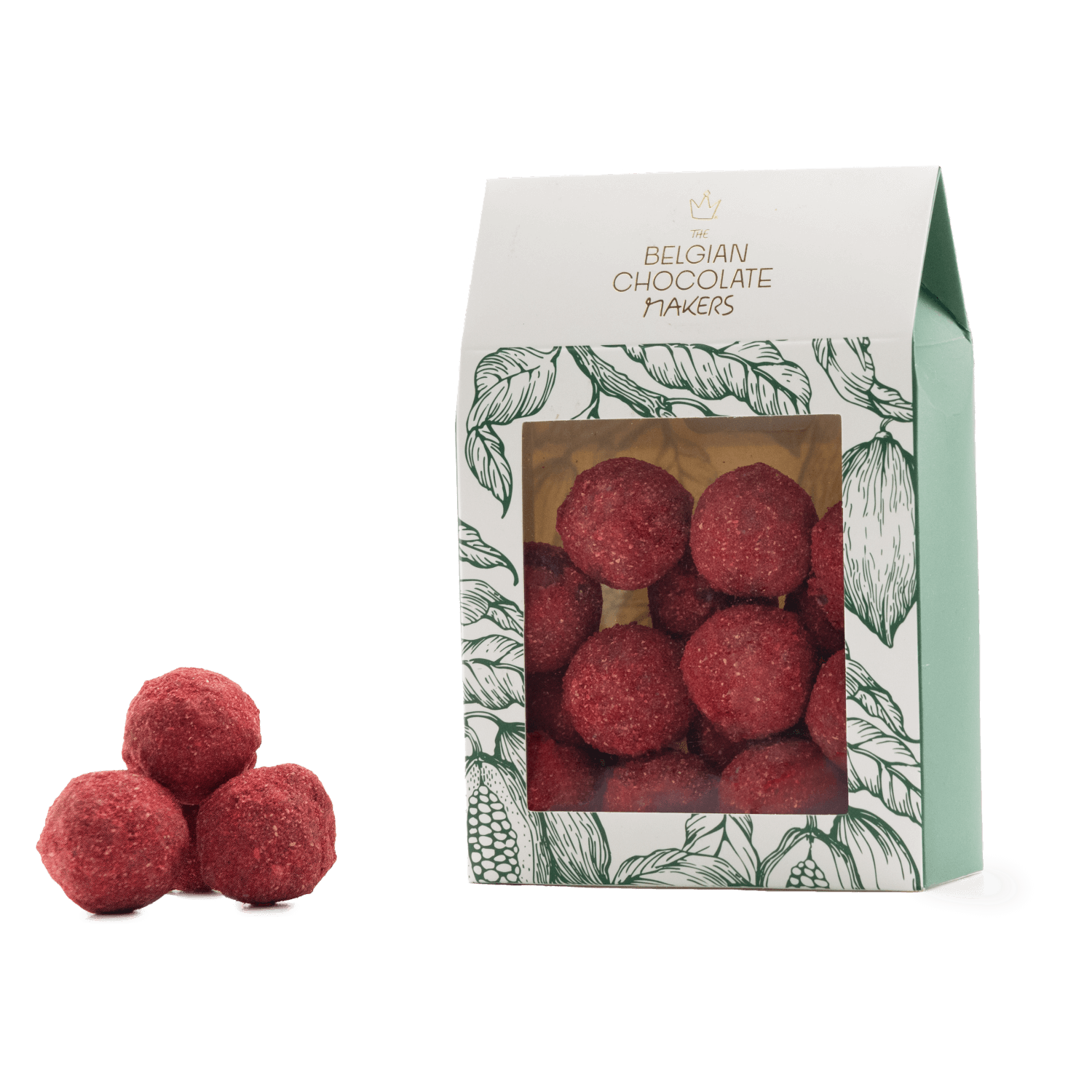 Pouch of Belgian truffles with raspberry coating 160g 5407008471071 The Belgian Chocolate Makers