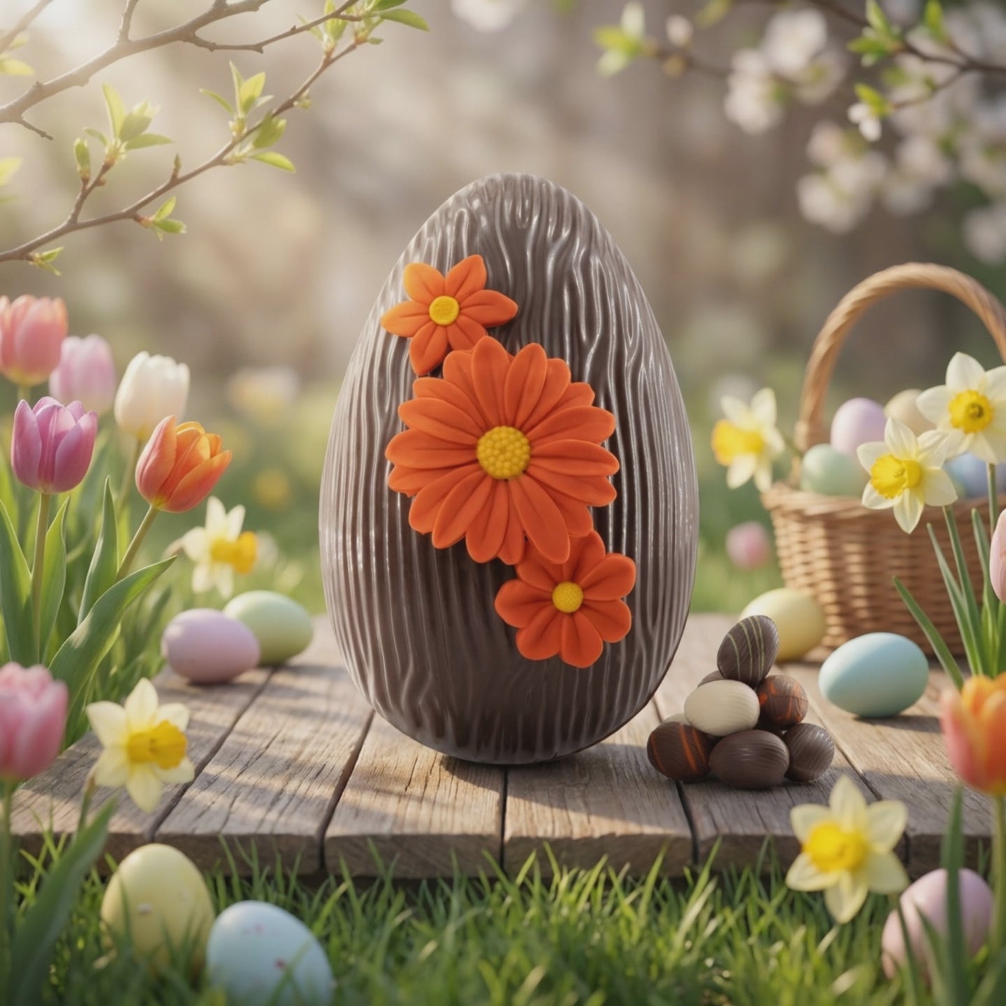 Dark chocolate daisy Easter egg 380g with mini eggs inside