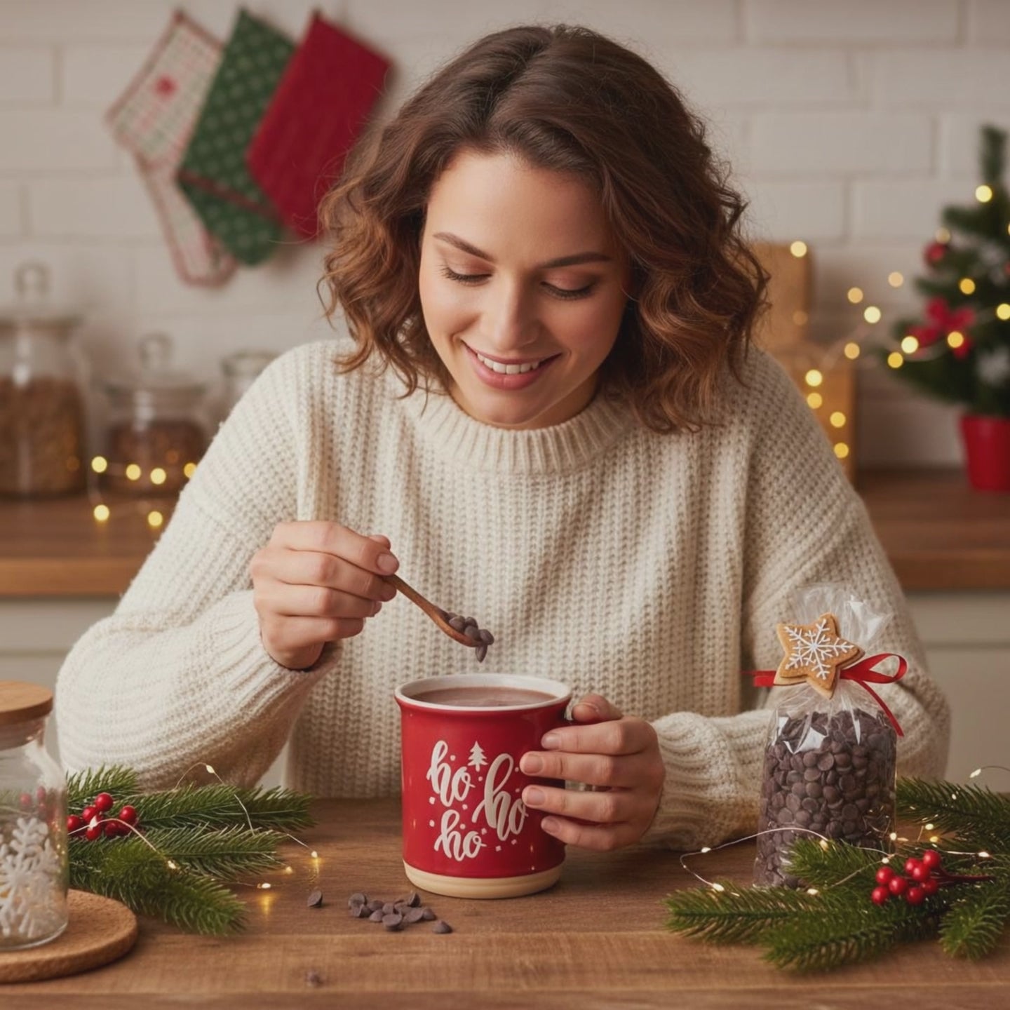 Gouttes de chocolat noir dans un mug de Noël 200g