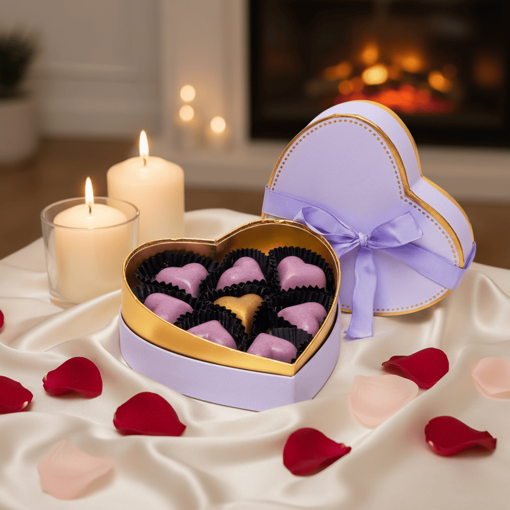 Purple heart box of 9 Belgian pralines 135g 5407008478032 The Belgian Chocolate Makers