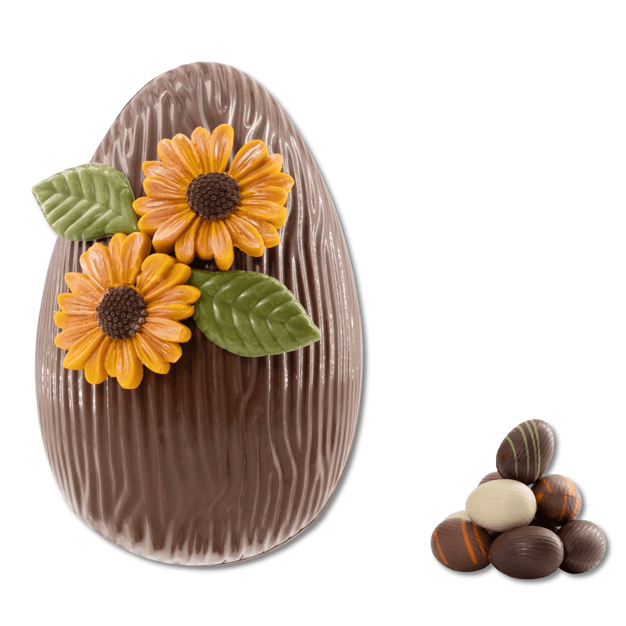 Sunflower Easter egg milk chocolate 380g with mini eggs inside 5407008475604 The Belgian Chocolate Makers