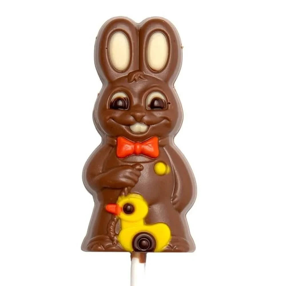 Milk chocolate lollipop bunny with toy - The Belgian Chocolate Makers