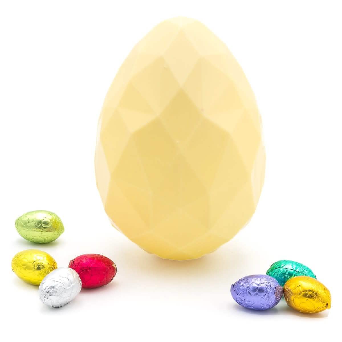 White chocolate diamond easter egg with bunny and 6 small eggs inside 5407008471637 The Belgian Chocolate Makers