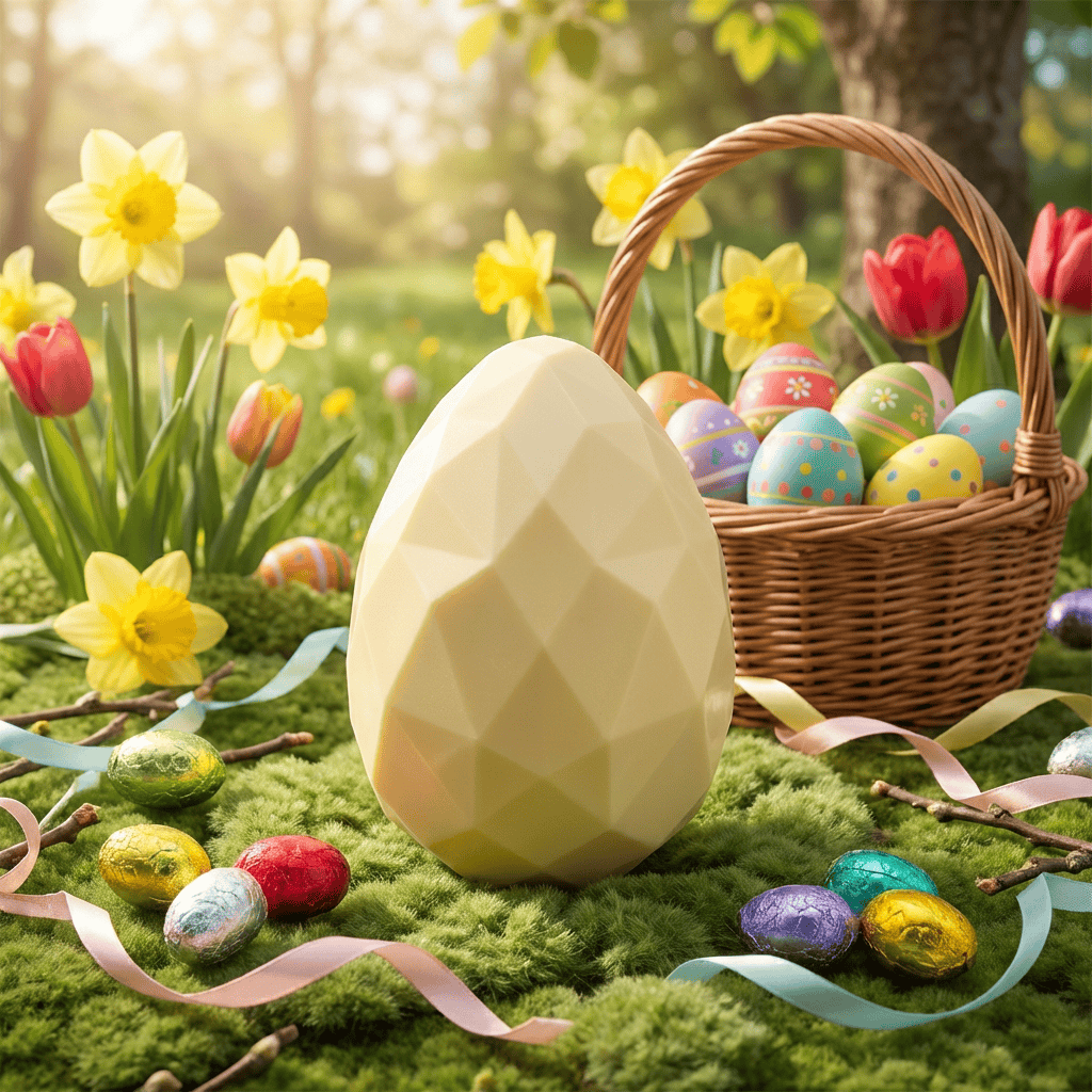 White chocolate diamond Easter egg with small eggs inside 300g 5407008475550 The Belgian Chocolate Makers