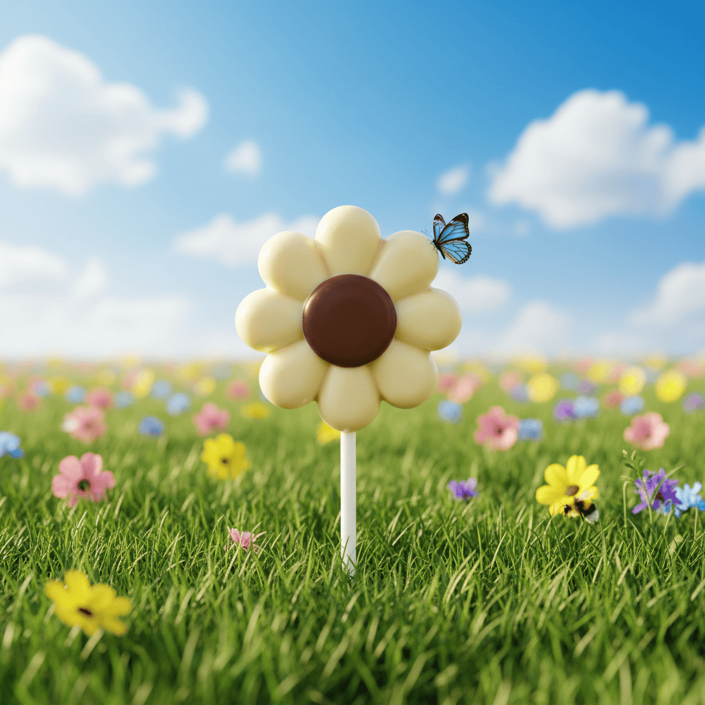 White chocolate flower lollipop 20g 5407008475123 The Belgian Chocolate Makers