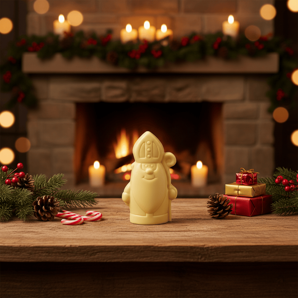 White chocolate Saint Nicholas with sceptre 150g 5407008471293 The Belgian Chocolate Makers