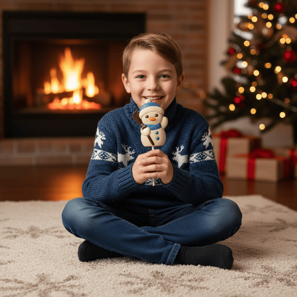 White chocolate snowman lollipop 25g 5407008478612 The Belgian Chocolate Makers