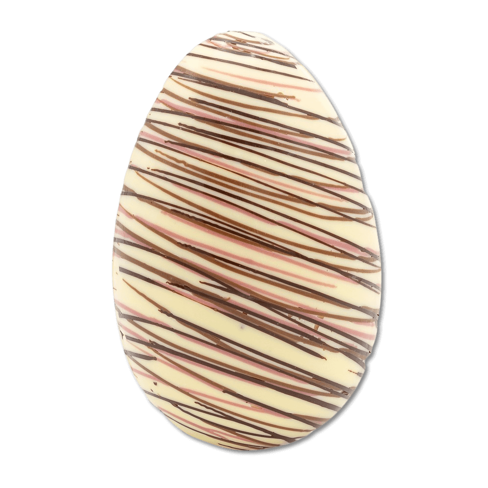 White chocolate stripped Easter egg 200g with mini eggs inside 5407008471675 The Belgian Chocolate Makers
