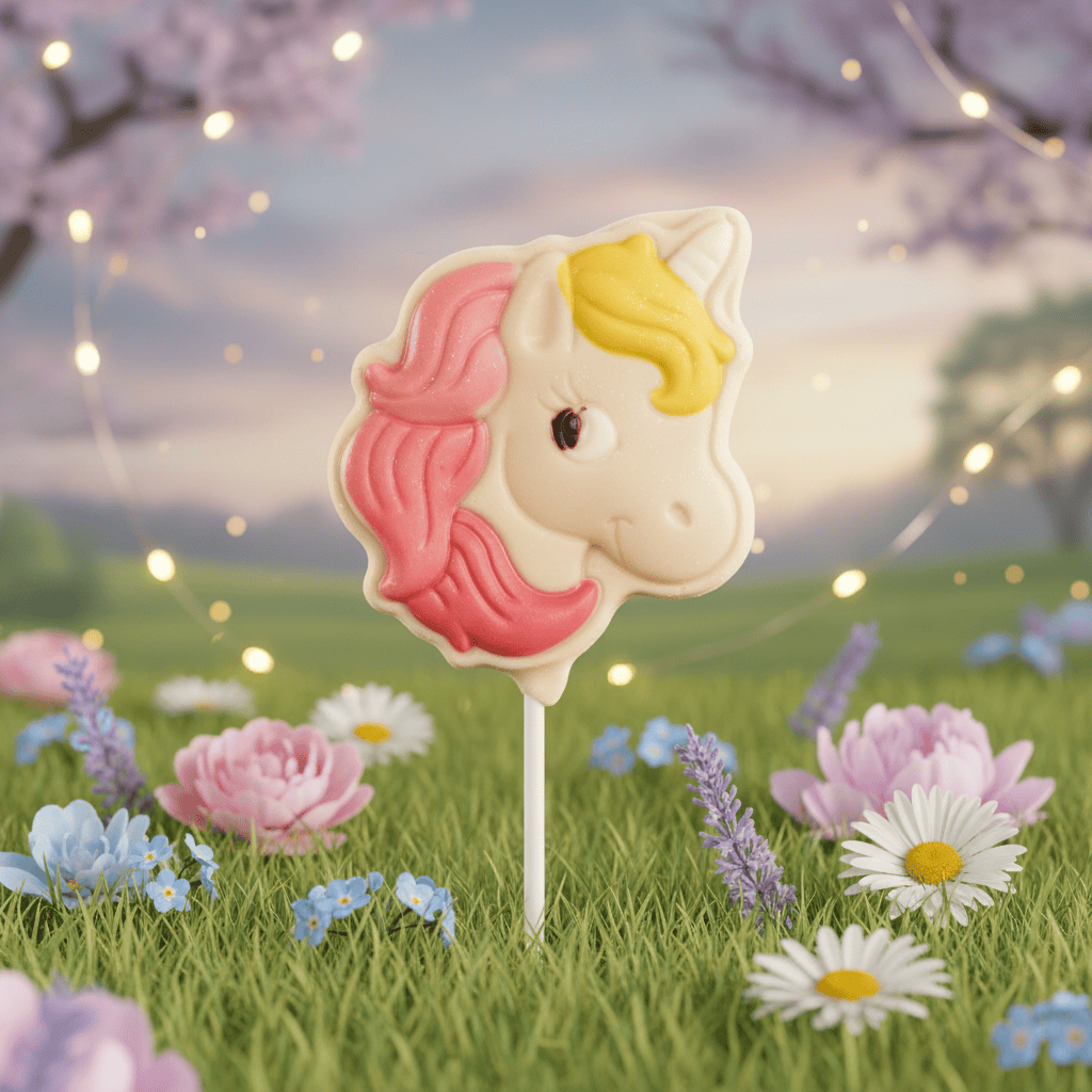 White chocolate unicorn lollipop 20g 5407008477691 The Belgian Chocolate Makers