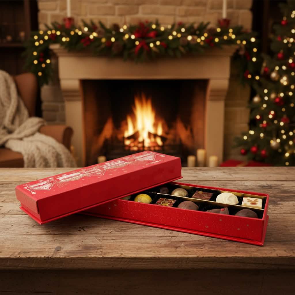 Christmas village box: 14 pralines and truffles gift