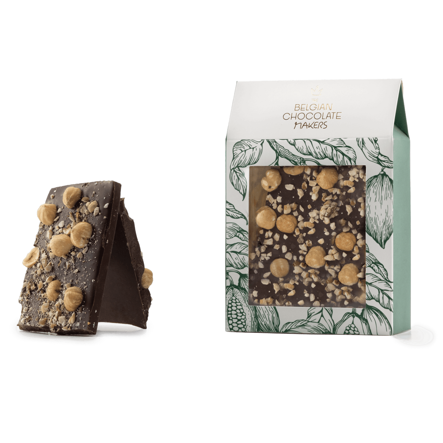 Gebroken repen pure chocolade met hazelnoot