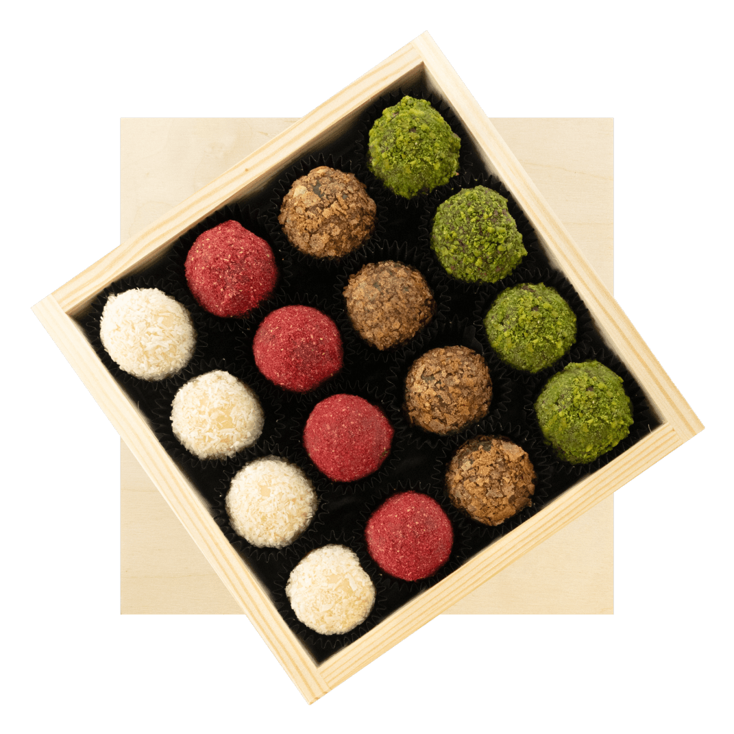 Caja de regalo de madera con 16 trufas