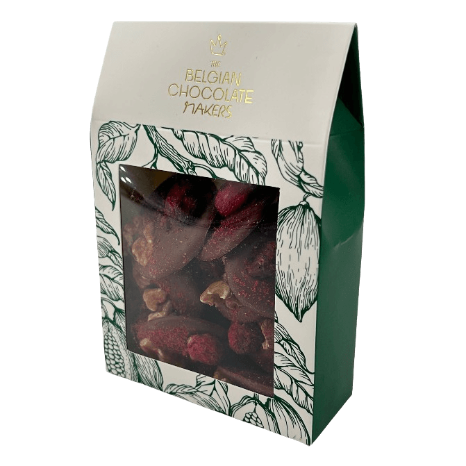 Vollmilchschokolade mit Walnüssen, Preiselbeeren, schwarzen Johannisbeeren und Himbeerstückchen