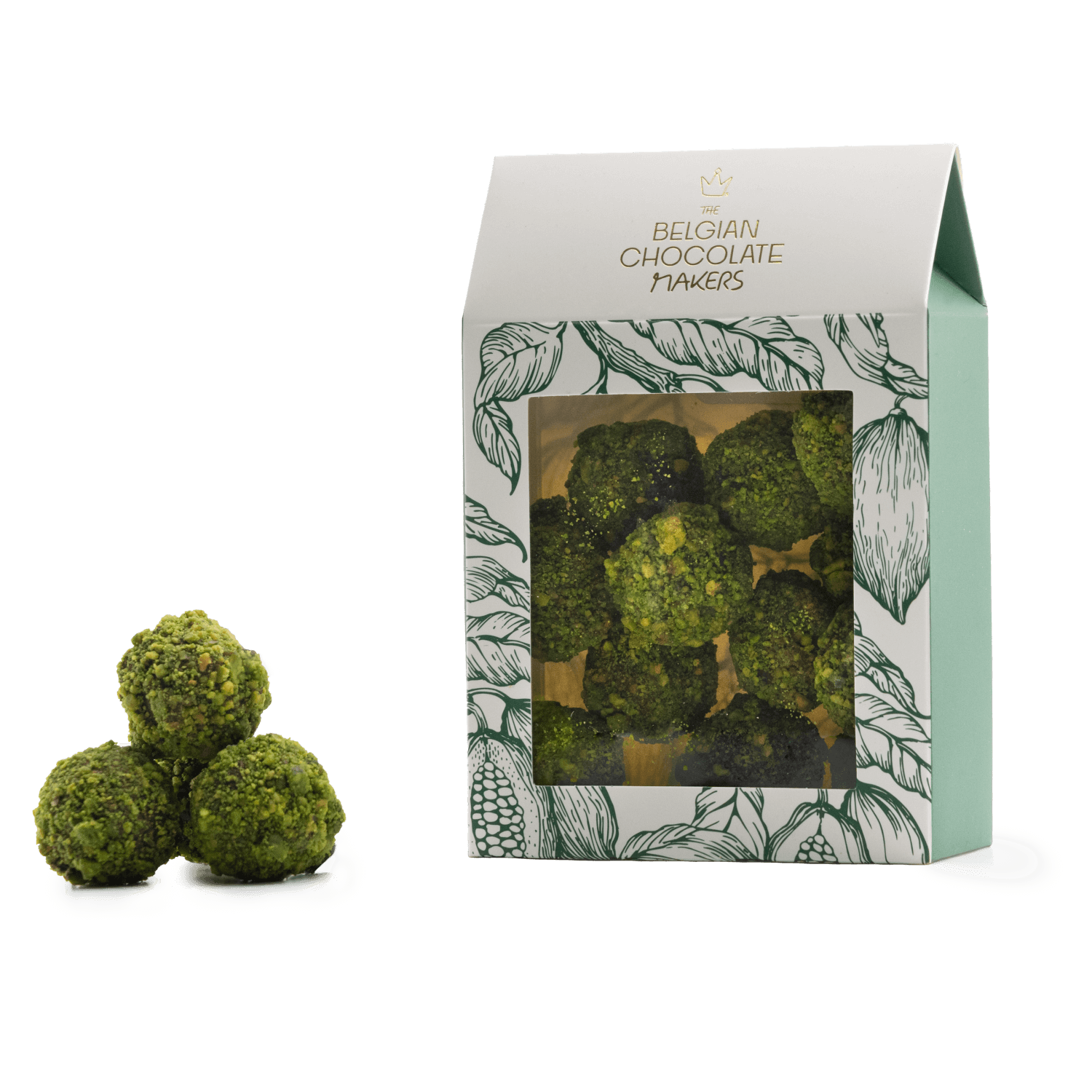 Zakje Belgische truffels met pistache coating 160g
