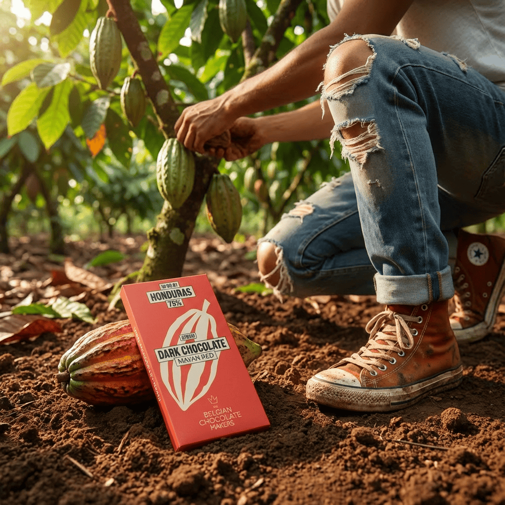 Chocolate bar origin Honduras Mayan Red 75% 5407008476014 The Belgian Chocolate Makers