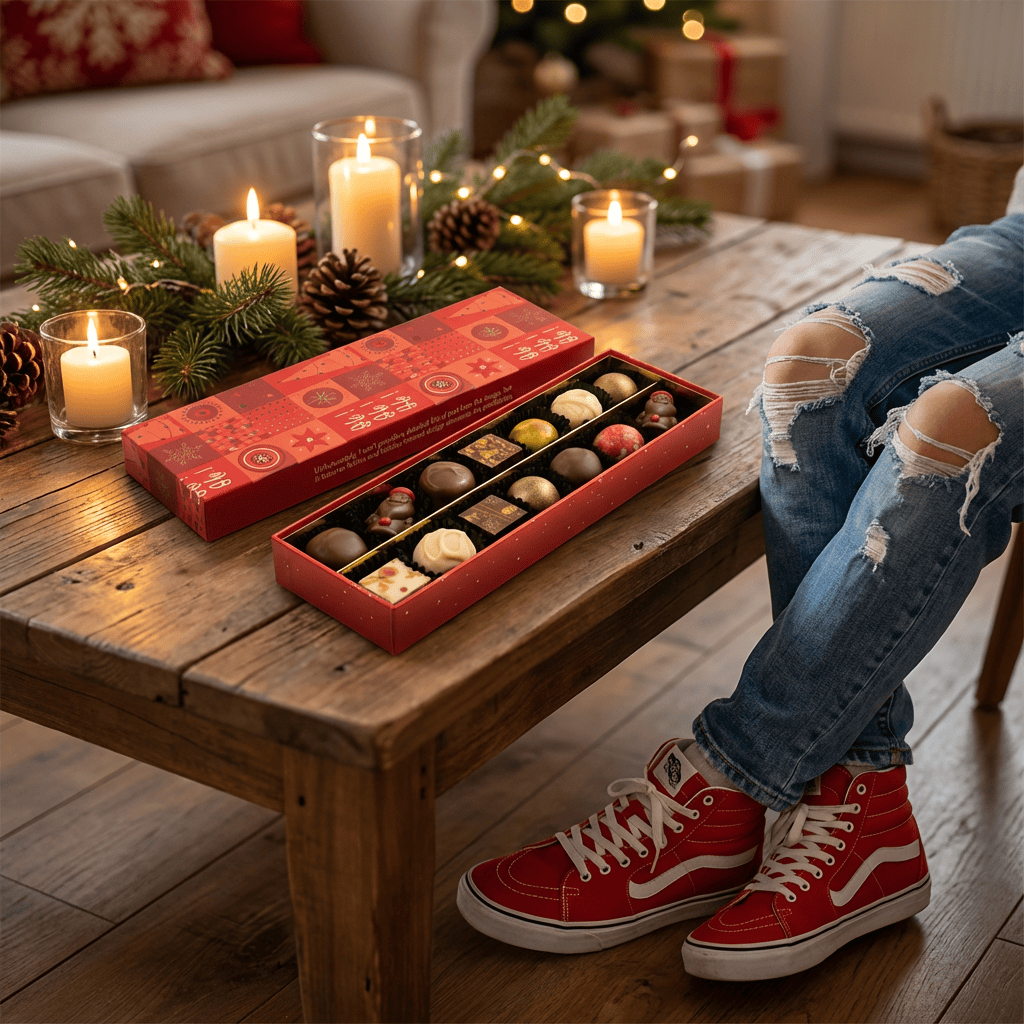 Christmas 14 pralines and truffles box ho-ho-ho 225g 5407008479428 The Belgian Chocolate Makers