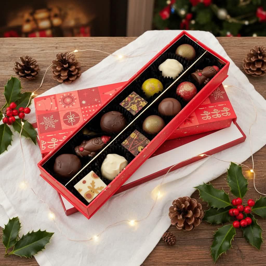 Christmas 14 pralines and truffles box ho-ho-ho 225g 5407008479428 The Belgian Chocolate Makers