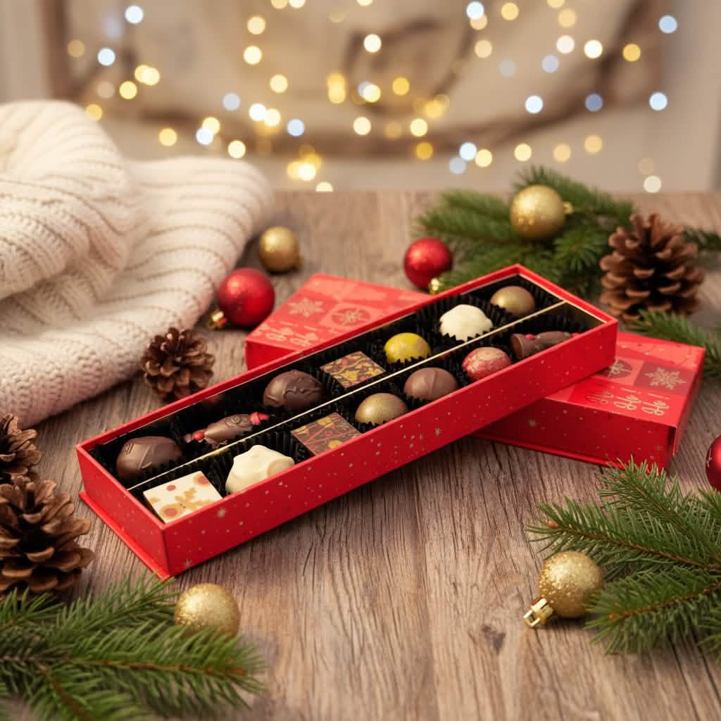 Christmas 14 pralines and truffles box ho-ho-ho 225g 5407008479428 The Belgian Chocolate Makers