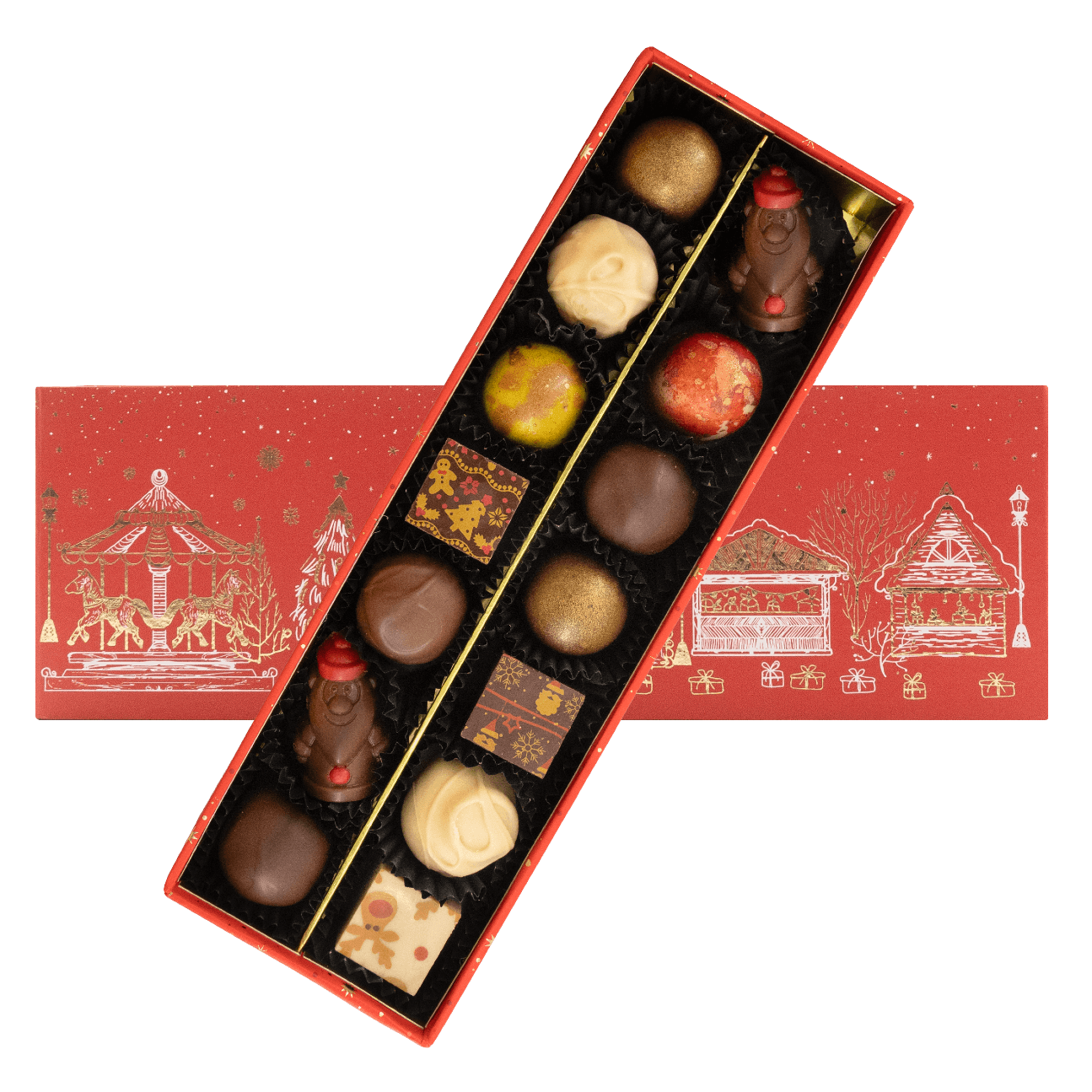 Christmas village box 14 pralines and truffles 225g 5407008478490 The Belgian Chocolate Makers