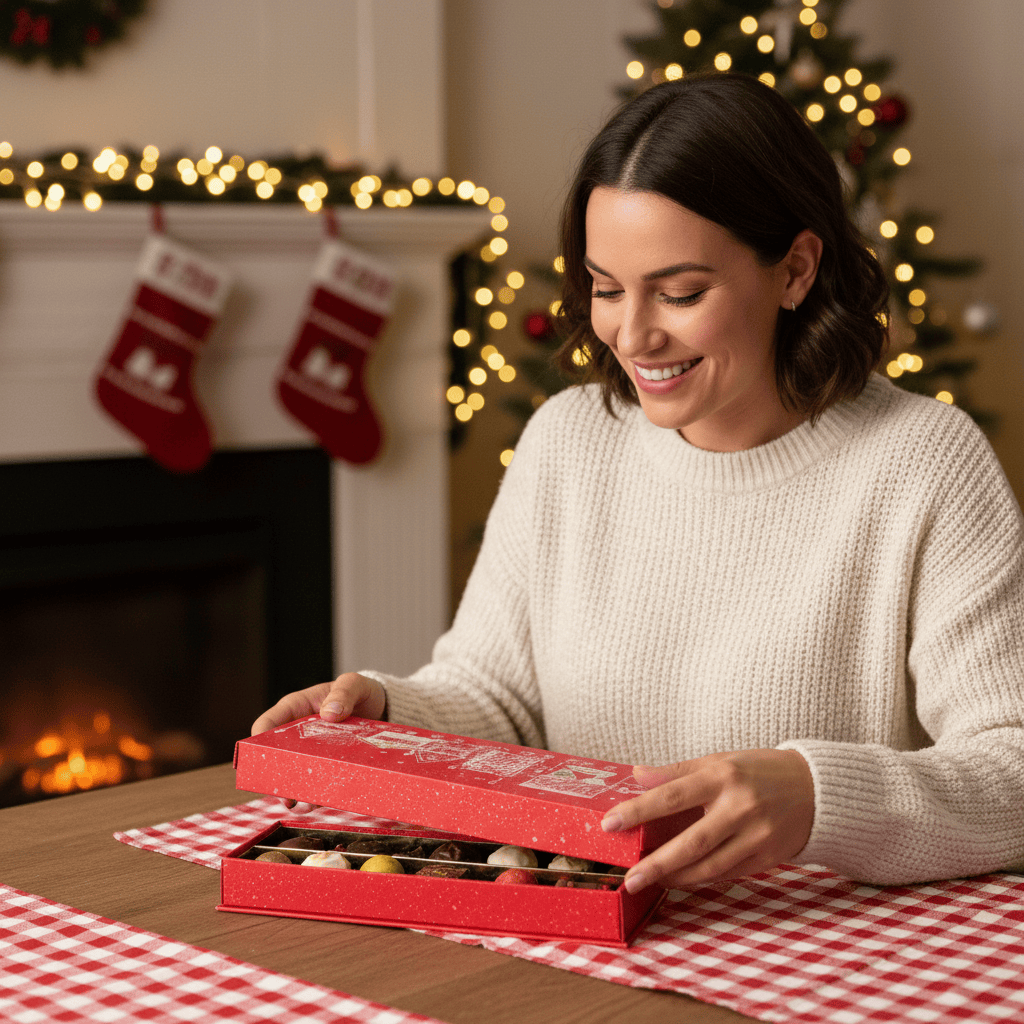Christmas village box 14 pralines and truffles 225g 5407008478490 The Belgian Chocolate Makers