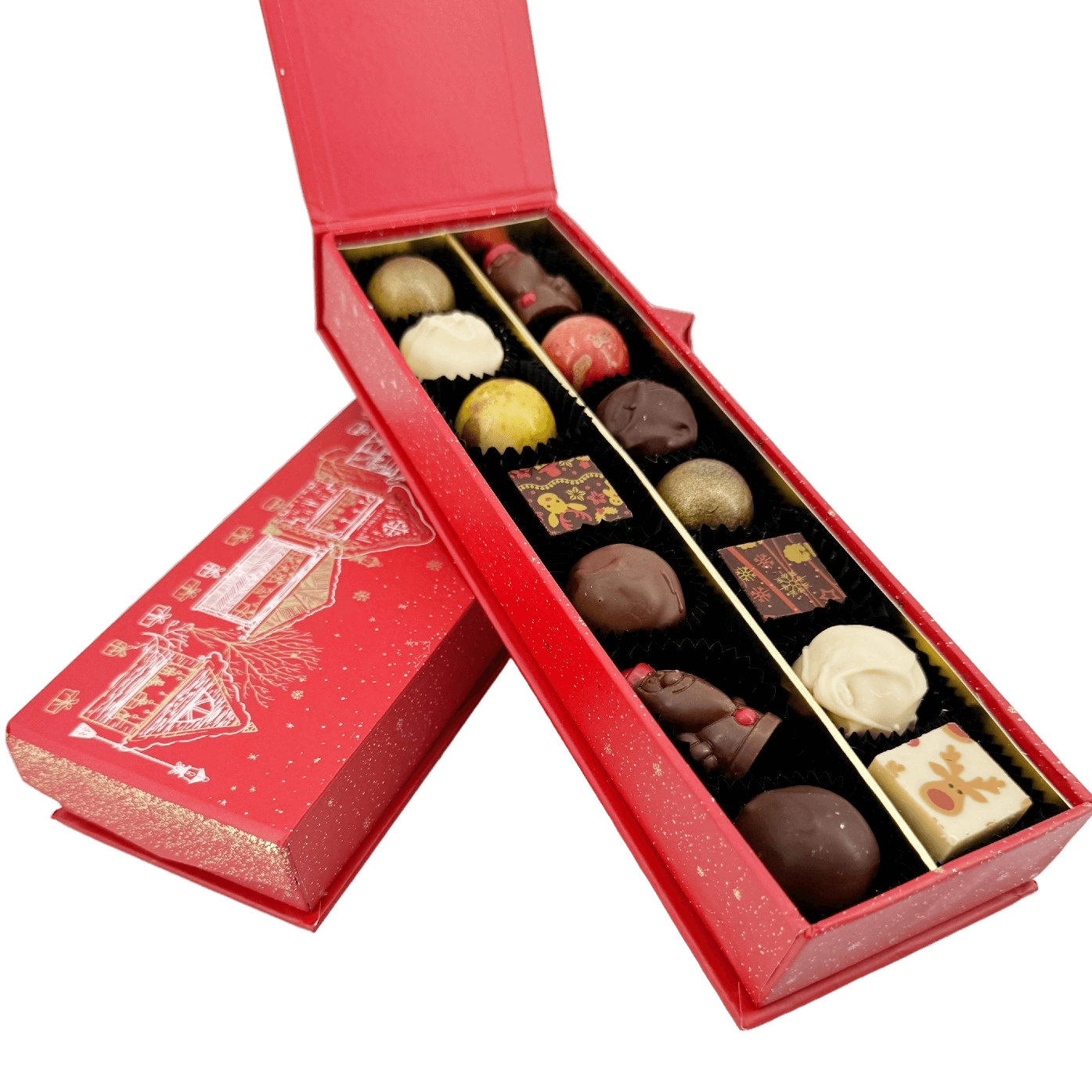 Christmas village box 14 pralines and truffles 225g 5407008478490 The Belgian Chocolate Makers