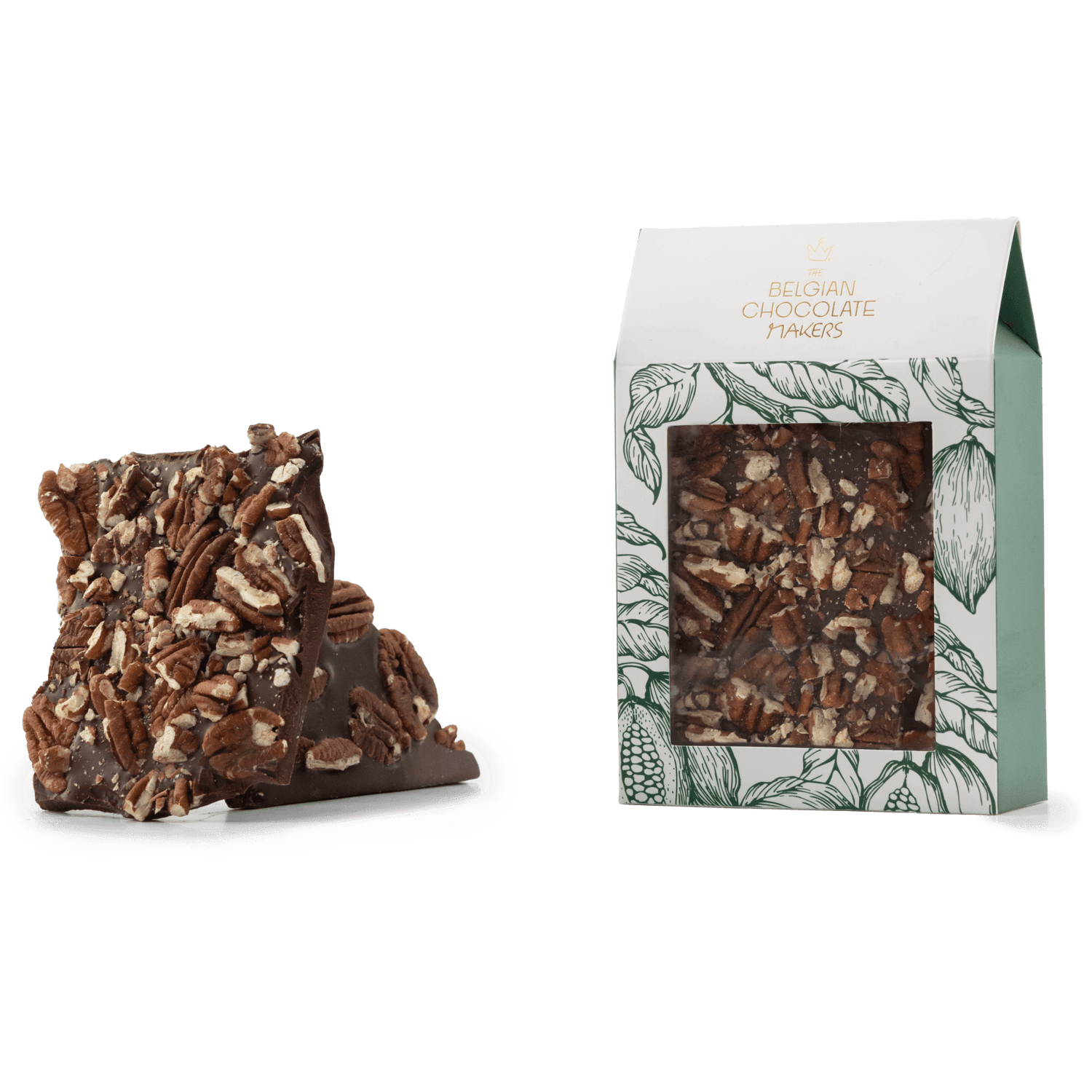 Dark chocolate broken bars with pecan 5407008479244 The Belgian Chocolate Makers