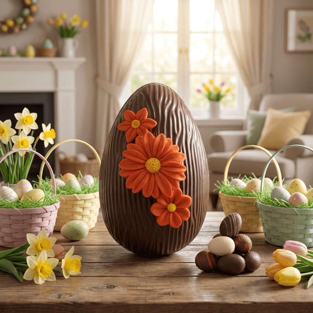 Dark chocolate daisy Easter egg 380g with mini eggs inside 5407008478162 The Belgian Chocolate Makers