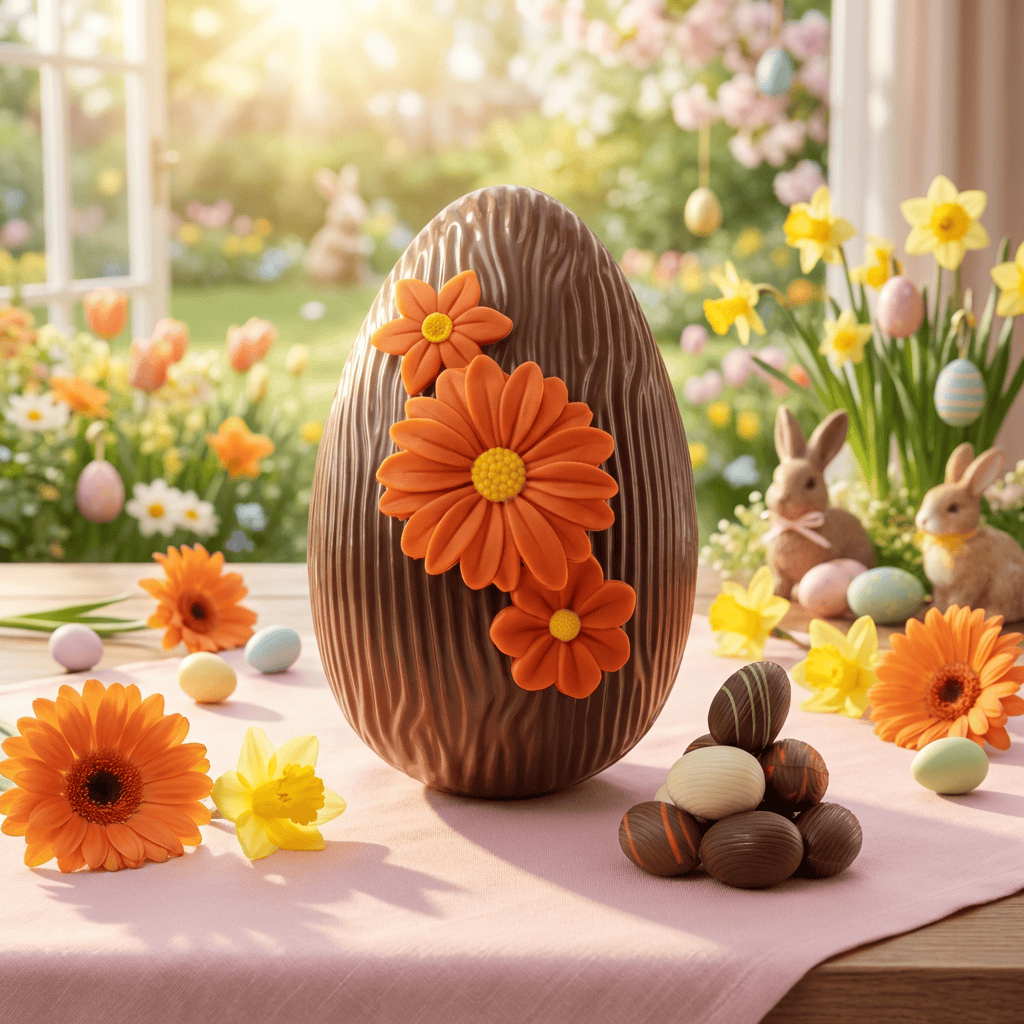 Dark chocolate daisy Easter egg 380g with mini eggs inside 5407008478162 The Belgian Chocolate Makers