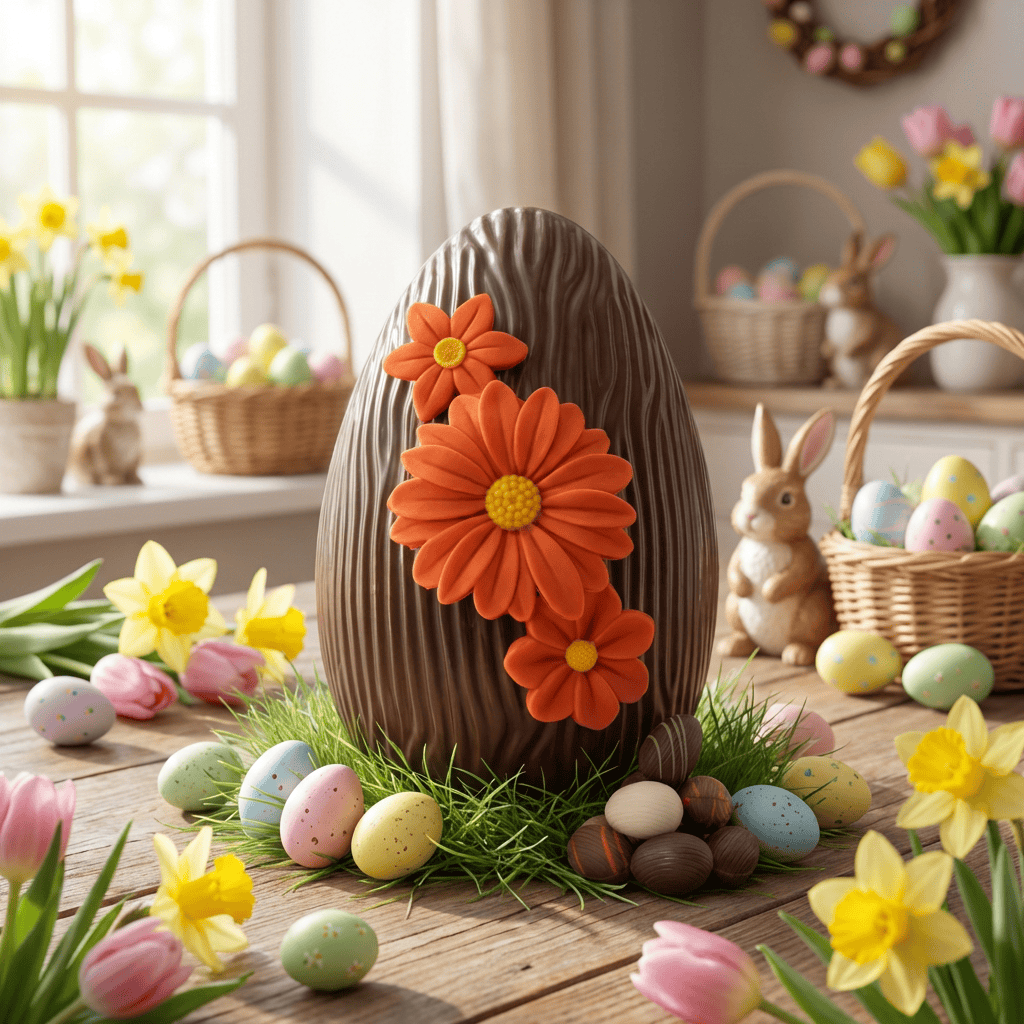 Dark chocolate daisy Easter egg 380g with mini eggs inside 5407008478162 The Belgian Chocolate Makers