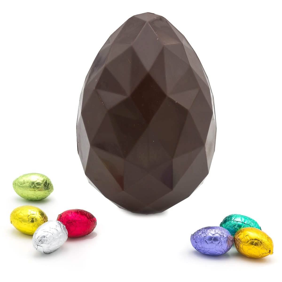 Dark chocolate diamond easter egg with bunny and 6 small eggs inside 5407008471613 The Belgian Chocolate Makers
