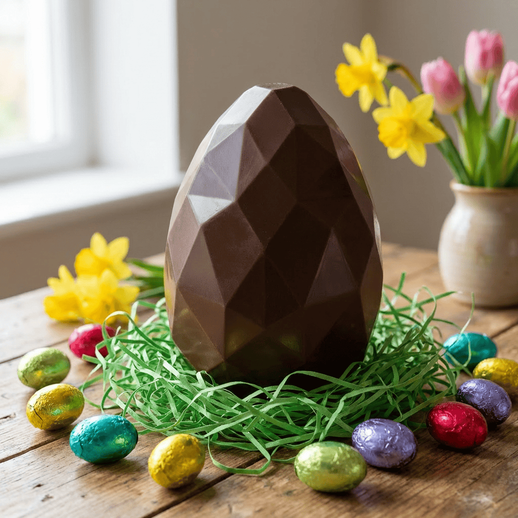 Dark chocolate diamond Easter egg with small eggs inside 220g 5407008471613 The Belgian Chocolate Makers
