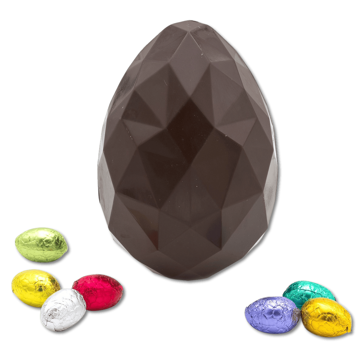 Dark chocolate diamond Easter egg with small eggs inside 220g 5407008471613 The Belgian Chocolate Makers