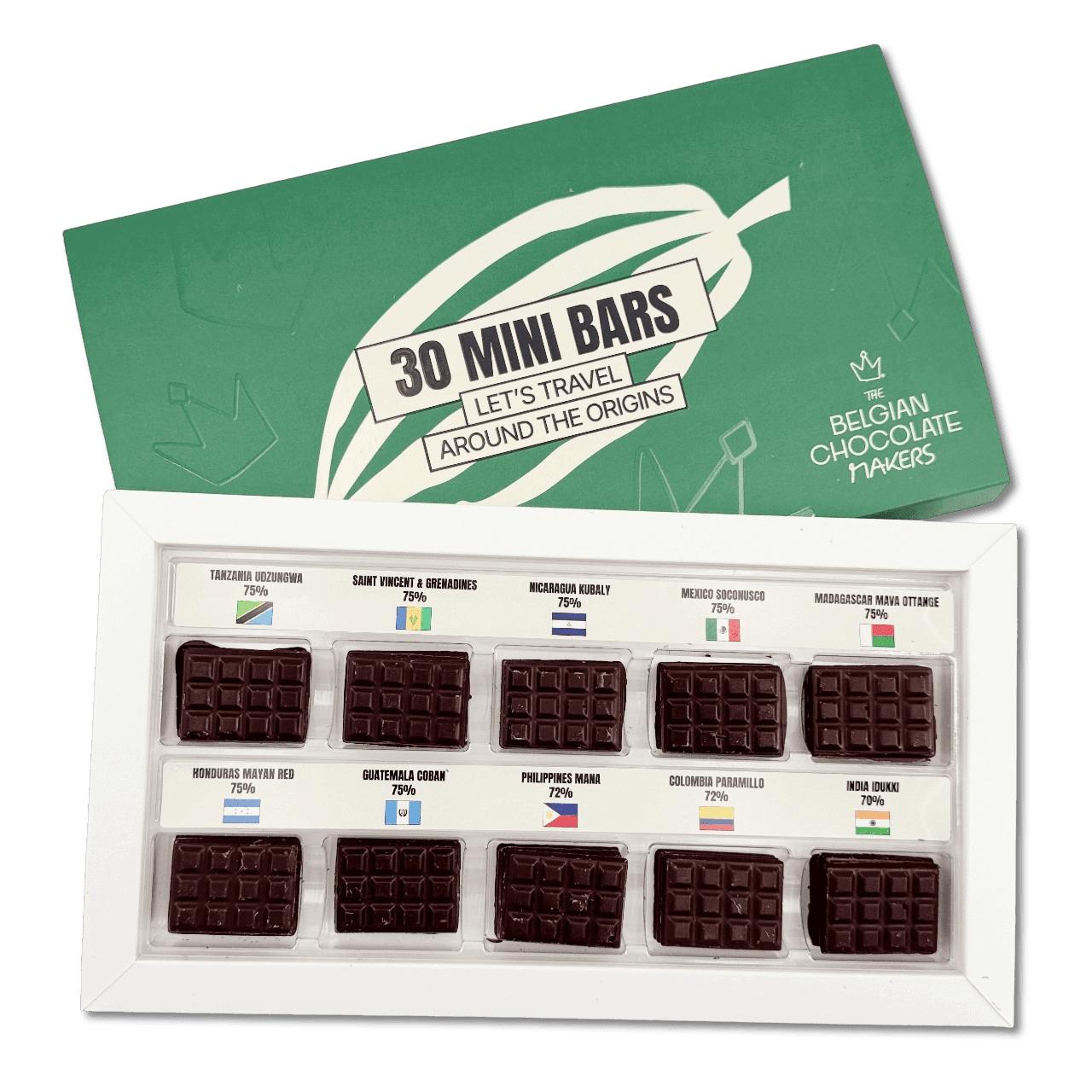 Dark chocolate discovery box with 30 mini bars 5407008478186 The Belgian Chocolate Makers