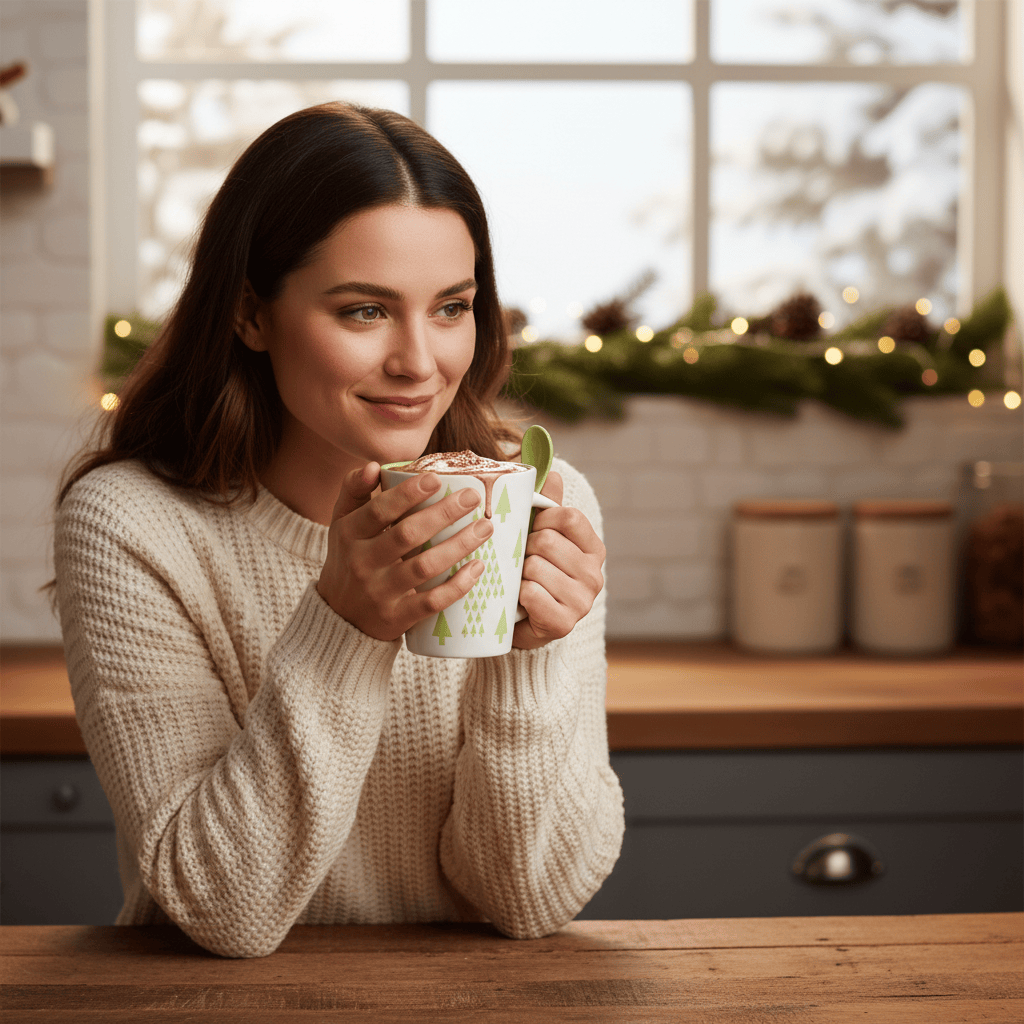 Dark chocolate drops in a Christmas tree mug 200g 5407008471507 The Belgian Chocolate Makers