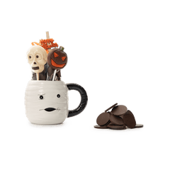 Dark chocolate drops in cup mummy with lollipops 5407008470333 The Belgian Chocolate Makers