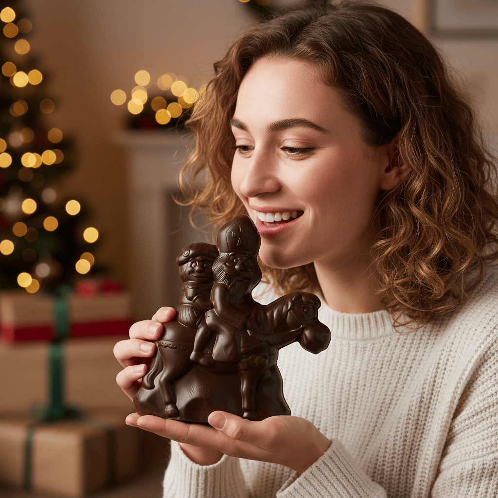 Dark chocolate Saint Nicholas riding his horse 230g 5407008471316 The Belgian Chocolate Makers