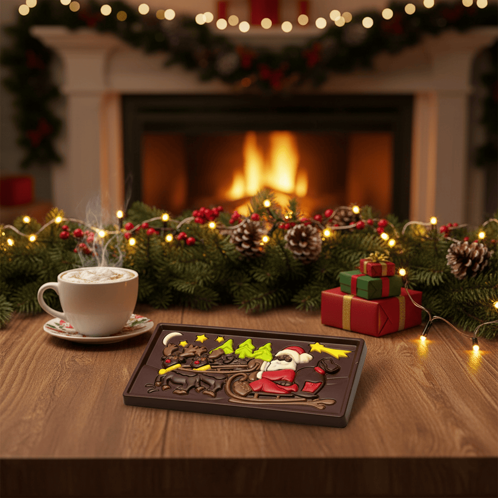 Dark chocolate Santa on a sledge bar 105g 5407008477462 The Belgian Chocolate Makers