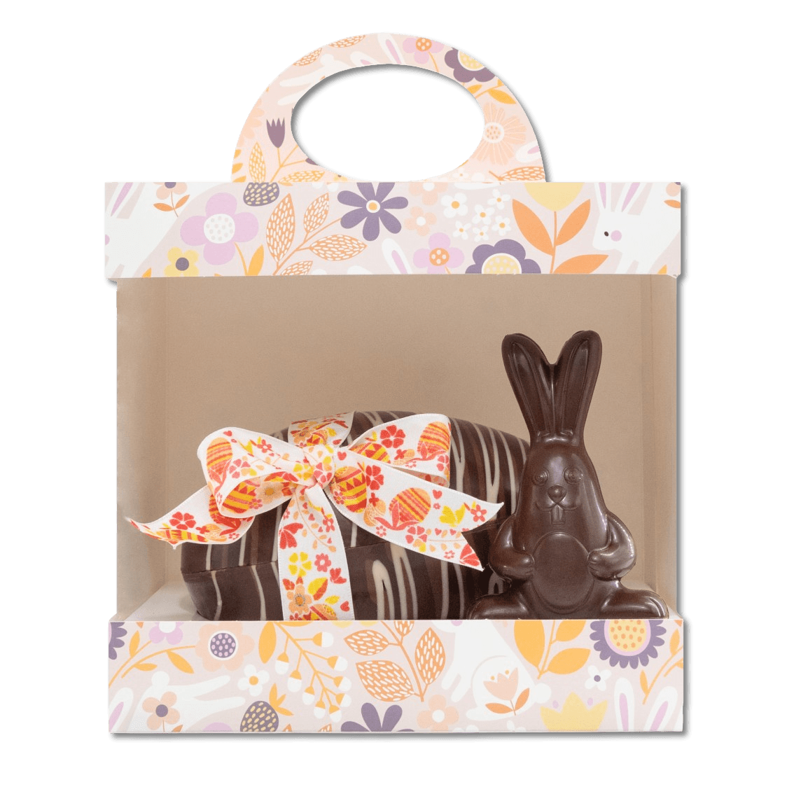 Dark chocolate stripped Easter egg 200g with mini eggs and a bunny 5407008471651 The Belgian Chocolate Makers