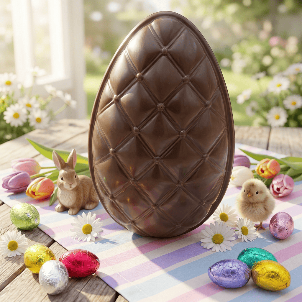 Elegant dark chocolate Easter egg with mini eggs inside 320g 5407008471699 The Belgian Chocolate Makers