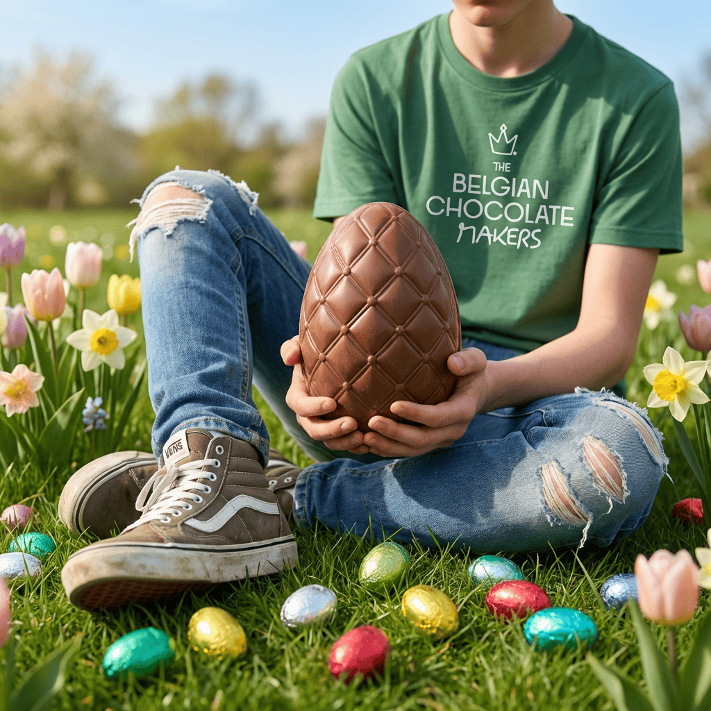Elegant milk chocolate Easter egg with mini eggs inside 320g 5407008471705 The Belgian Chocolate Makers