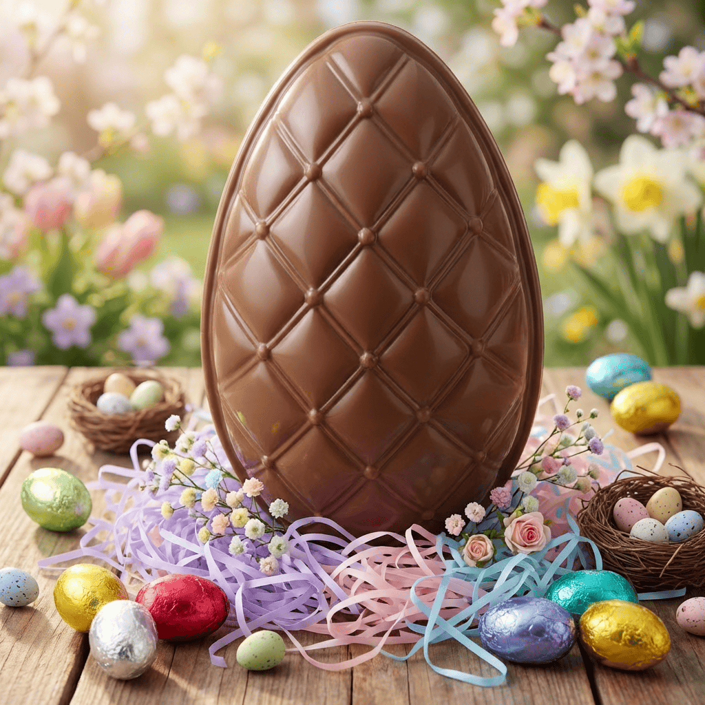 Elegant milk chocolate Easter egg with mini eggs inside 320g 5407008471705 The Belgian Chocolate Makers