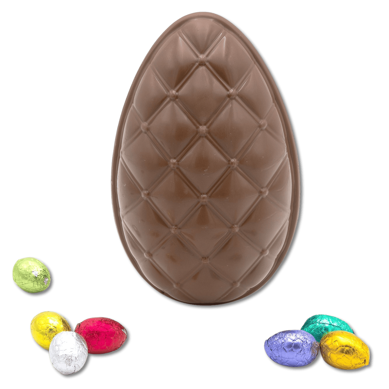 Elegant milk chocolate Easter egg with mini eggs inside 320g 5407008471705 The Belgian Chocolate Makers