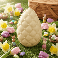 Elegant white chocolate Easter egg with mini eggs inside 320g 5407008471712 The Belgian Chocolate Makers