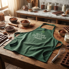Embroidered green apron (adult size) The Belgian Chocolate Makers
