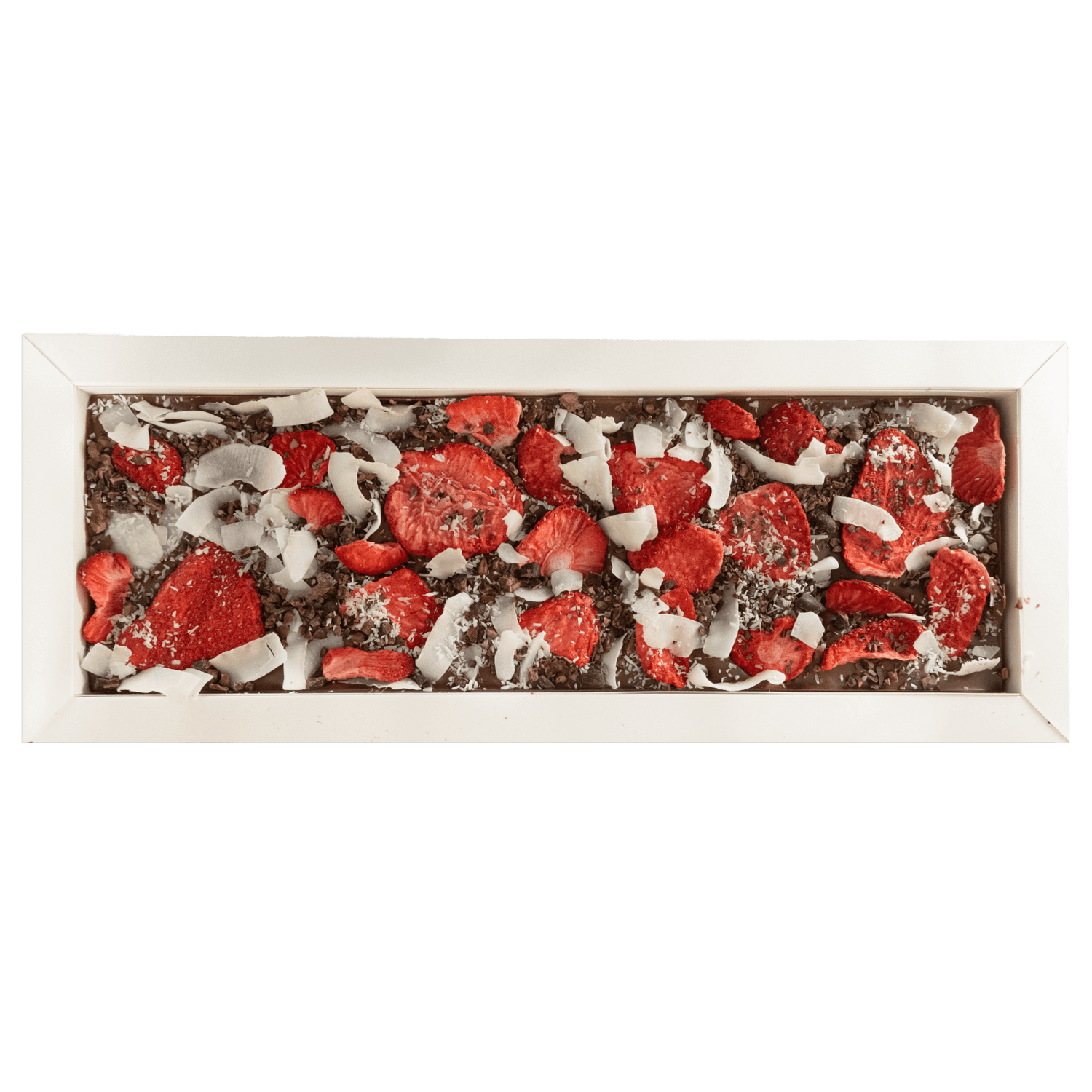 Fantasy milk chocolate bar 550 grs with cacao nibs, strawberry and coconut chunks 5407008479022 The Belgian Chocolate Makers