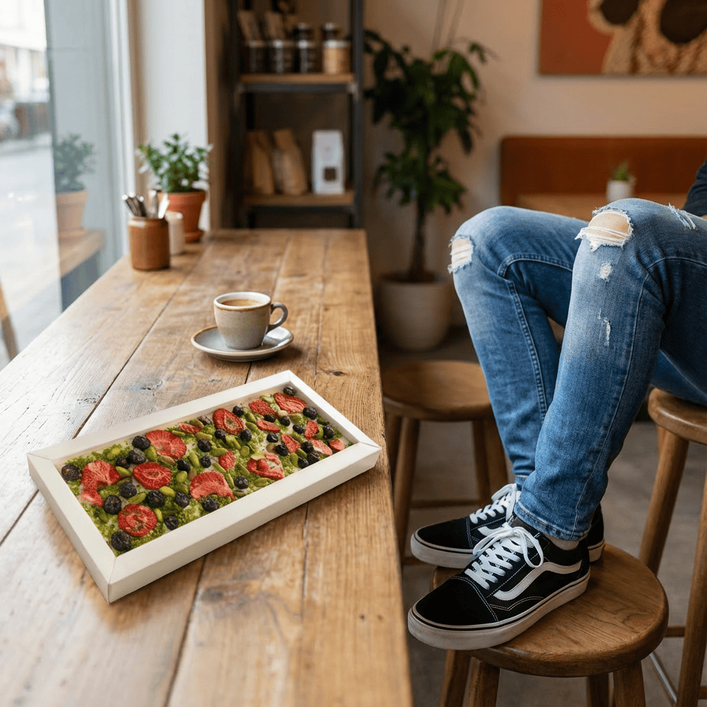 Fantasy white chocolate bar 550 grs with strawberry, pistachio and blueberry chunks 5407008479077 The Belgian Chocolate Makers