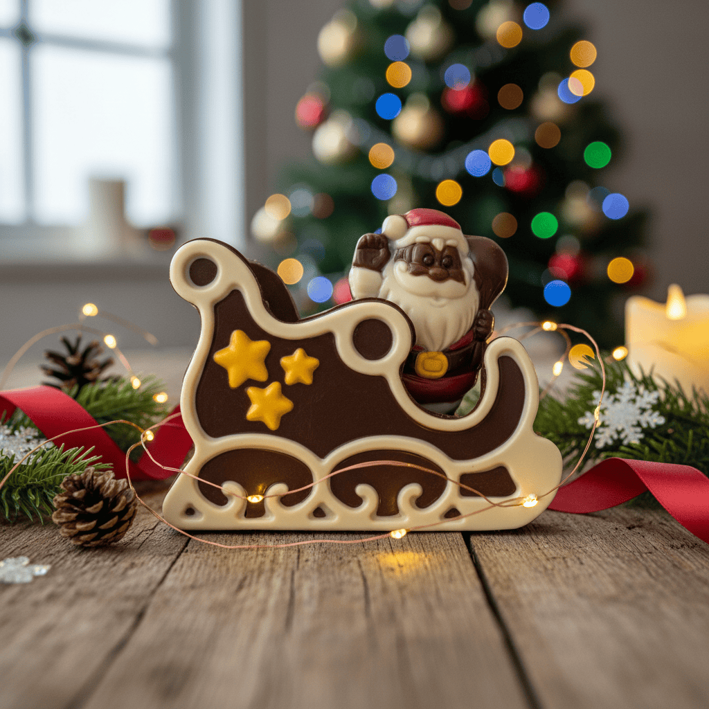 Festive dark chocolate Santa in a sleigh 180g 5407008479442 The Belgian Chocolate Makers