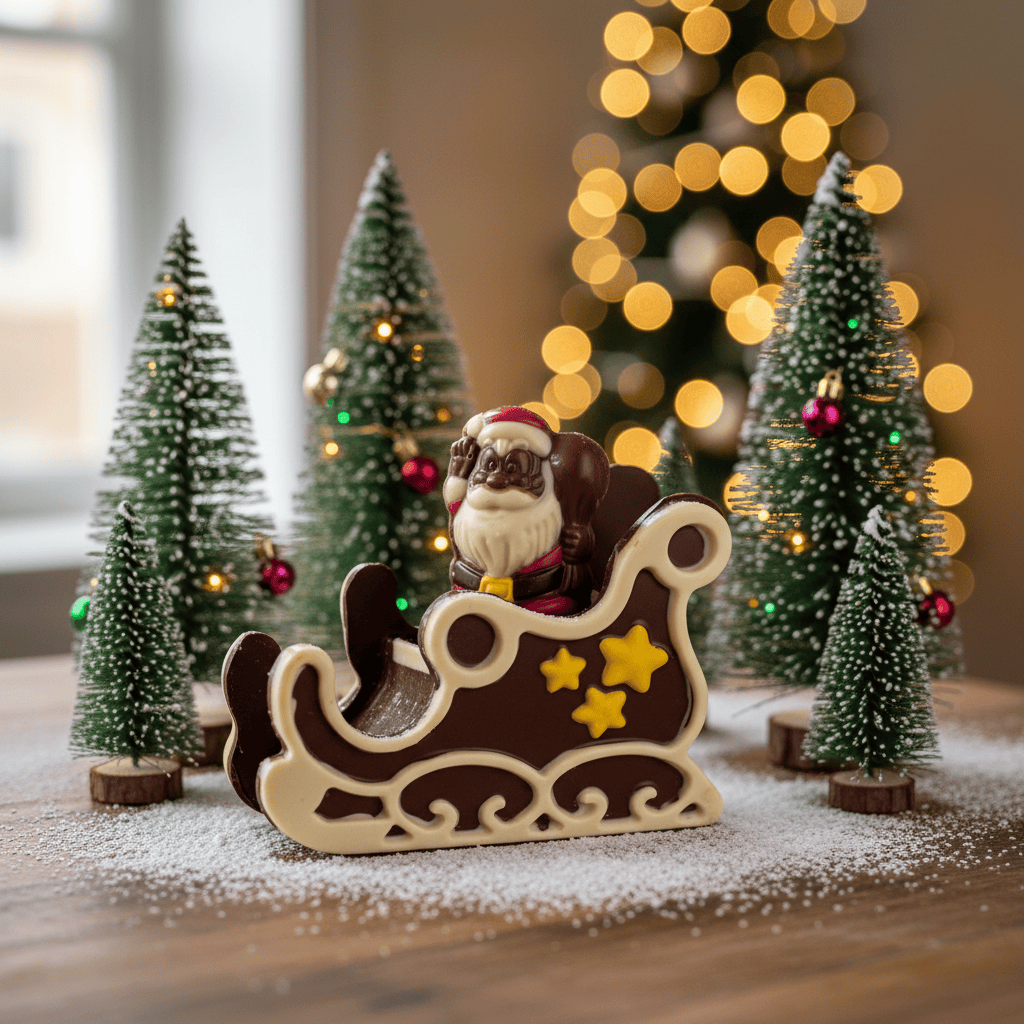 Festive dark chocolate Santa in a sleigh 180g 5407008479442 The Belgian Chocolate Makers