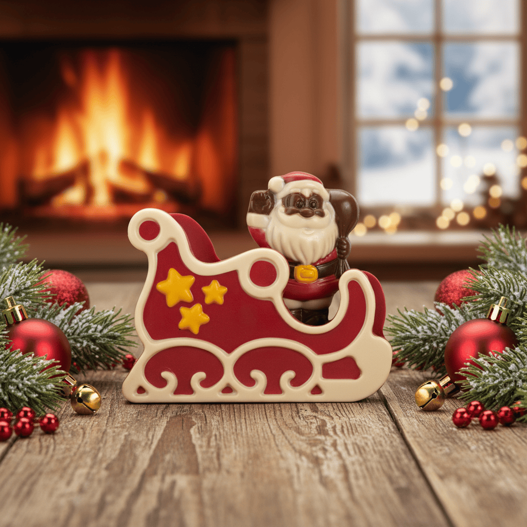 Festive white chocolate Santa in a sleigh 180g 5407008479459 The Belgian Chocolate Makers