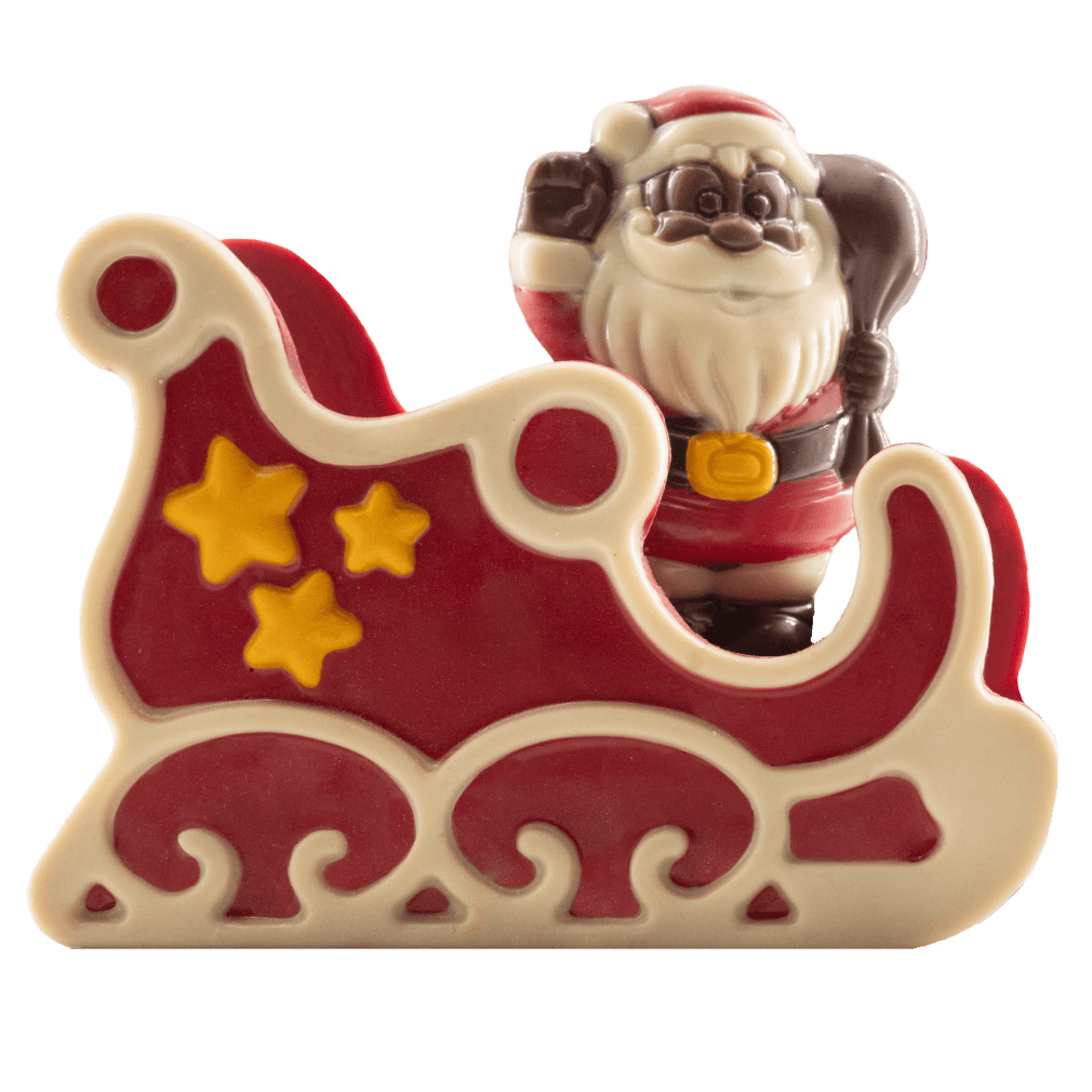 Festive white chocolate Santa in a sleigh 180g 5407008479459 The Belgian Chocolate Makers